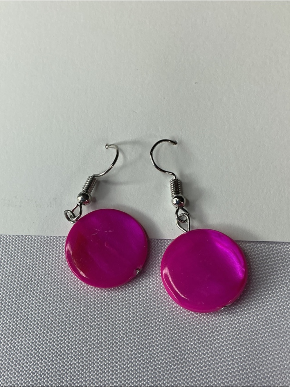 Hot Pink Statement Necklace & Earrings Set Silver Tone Bold Jewelry - Picture 2 of 5